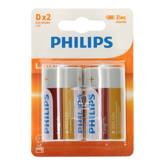 Philips Longlife Batterij Zinc D/R20, 2st.