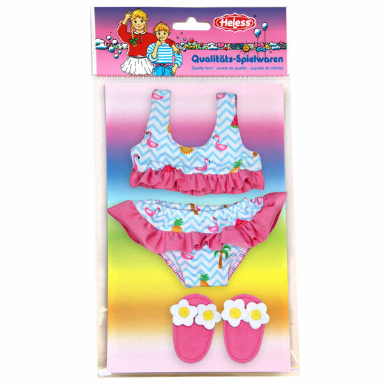 Poppen Bikini met Slippers Flamingo, 28-35 cm