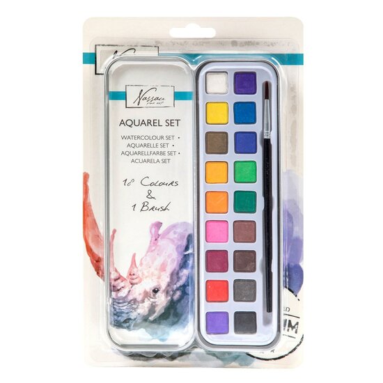 Nassau Aquarel Verfset, 18 kleuren