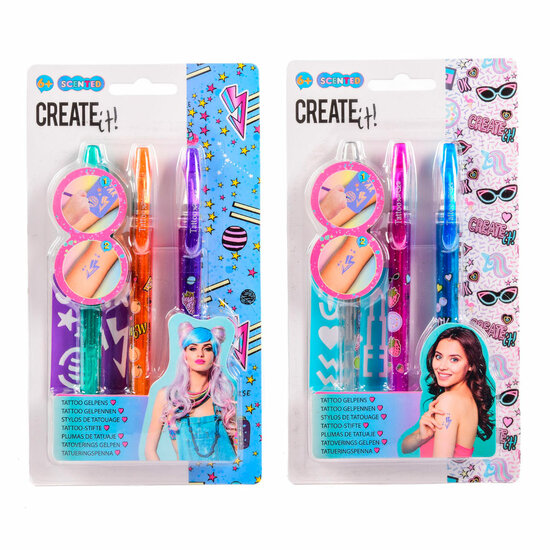 Create it! Tattoo Geurpennen, 3st + Sjabloon
