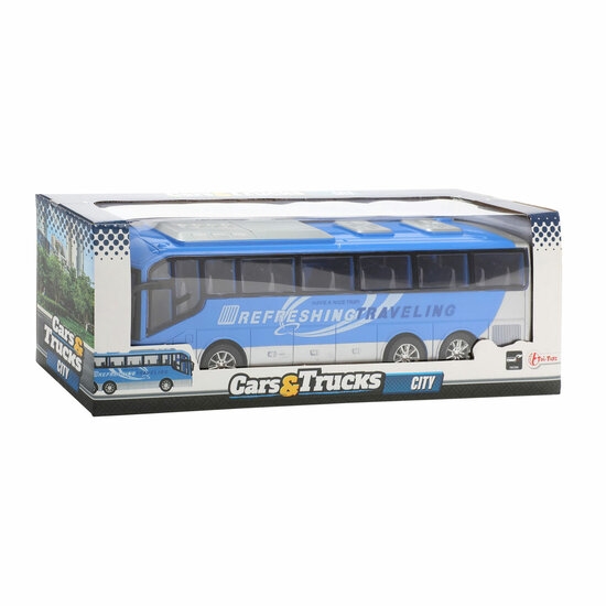 Cars &amp; Trucks Reisbus Blauw Frictie, 32cm