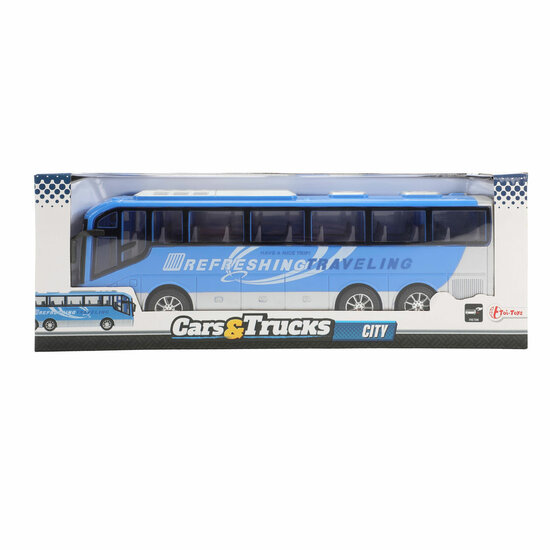 Vehicool Cars &amp; Trucks Reisbus Blauw Frictie - 32cm