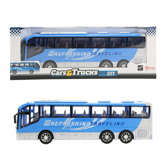 Cars &amp; Trucks Reisbus Blauw Frictie, 32cm