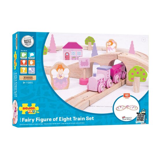 Bigjigs Houten Treinset - Roze, 40dlg.
