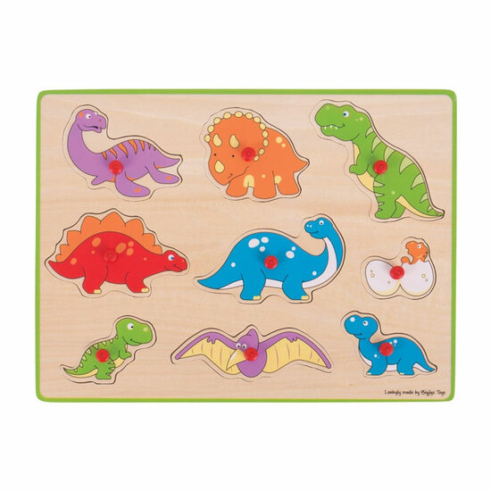 Bigjigs Houten Noppenpuzzel Dino&#039;s, 9dlg.