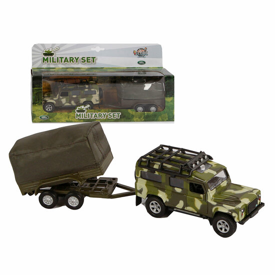 Kids Globe Die-cast Land Rover Met Aanhanger Leger, 27cm