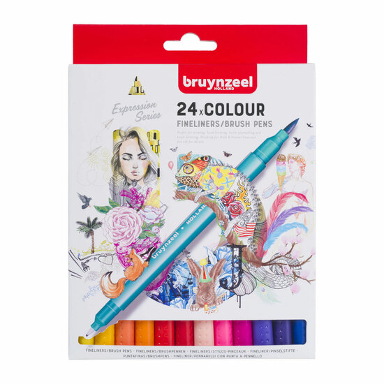 Bruynzeel Fineliner Brushpennen, 24st.