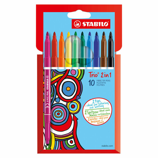 STABILO Trio 2 in 1 - Viltstift En Fineliner In Een - Set 10 Stuks