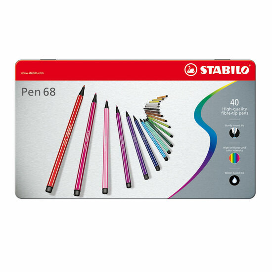 STABILO Pen 68 - Viltstift - Metalen Doos met 40 Stuks