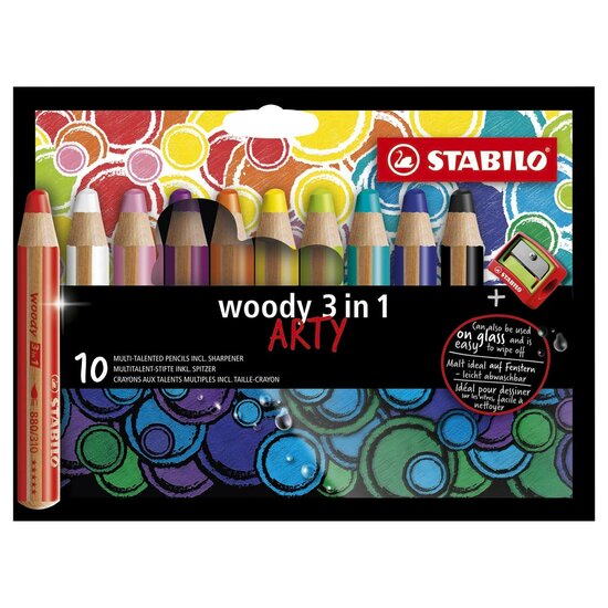 STABILO woody 3 in 1 - Multitalent Kleurpotlood - ARTY - Set 10 St. + Puntenslijper