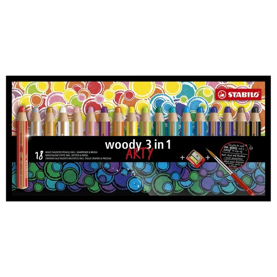 STABILO woody 3 in 1 - Multitalent Kleurpotlood - ARTY - Set 18 St. + Puntenslijper