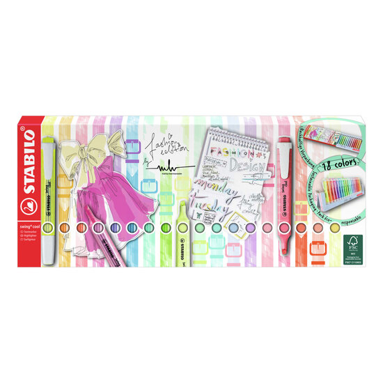 STABILO swing cool - Markeerstift - 18 Stuks Deskset