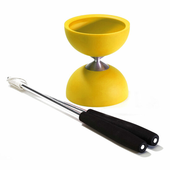 Rubber Diabolo met Aluminium Stokken - Geel