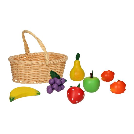 Houten Fruit in Picknickmand, 7dlg.