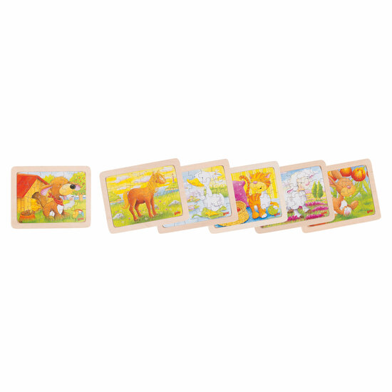 Goki Houten Puzzels Dieren, set van 6