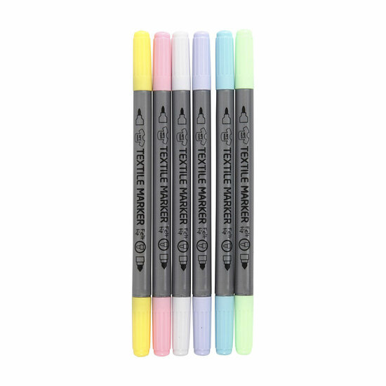 Dubbelzijdige Textielstiften - Pastel Kleuren, 6st.