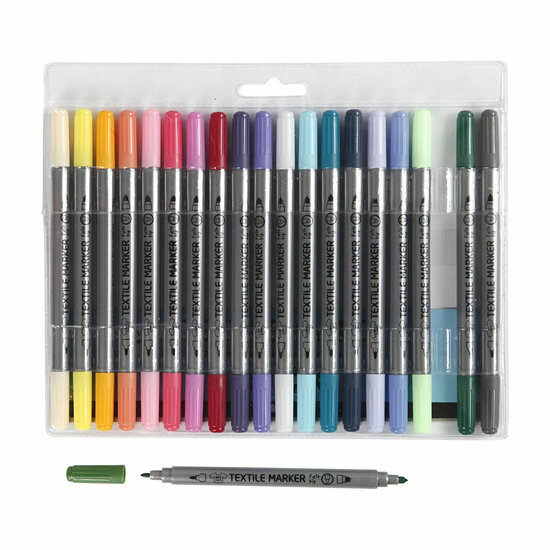 Dubbelzijdige Textielstiften - Extra Kleuren, 20st.