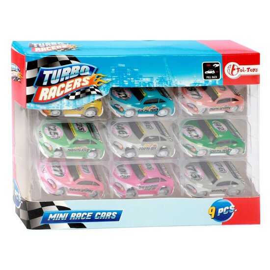 Turbo Racers Mini Rally Pull-backauto&#039;s, 9st.