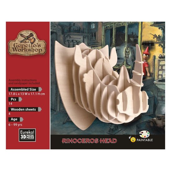 Gepetto&#039;s Workshop Houten Bouwpakket 3D - Neushoorn