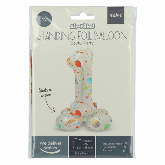 Staande Folieballon Joyful Party Cijfer 1 -72cm