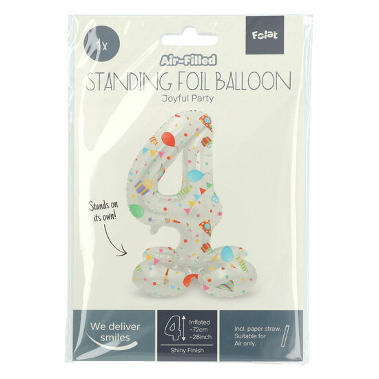 Staande Folieballon Joyful Party Cijfer 4 -72cm