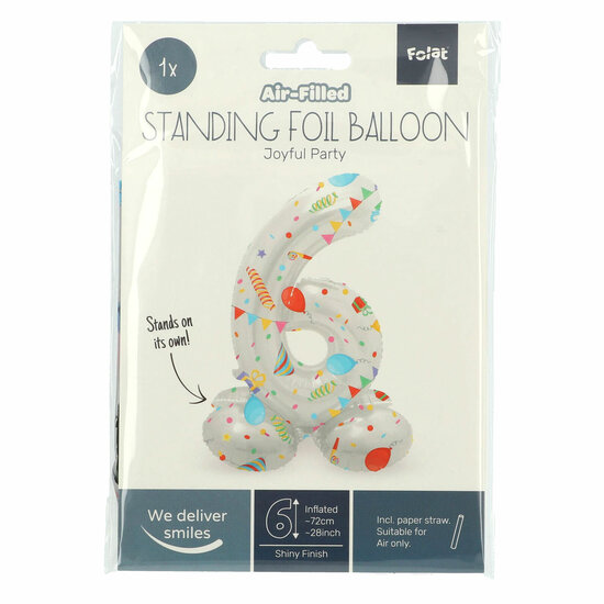 Staande Folieballon Joyful Party Cijfer 6 -72cm