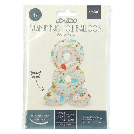 Staande Folieballon Joyful Party Cijfer 8 -72cm