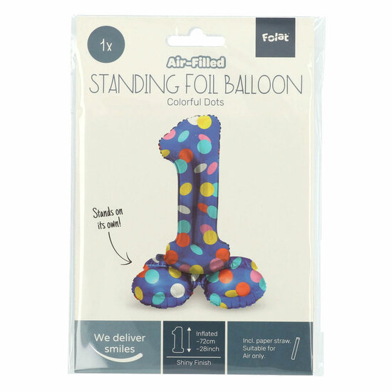 Staande Folieballon Colorful Dots Cijfer 1 - 72cm