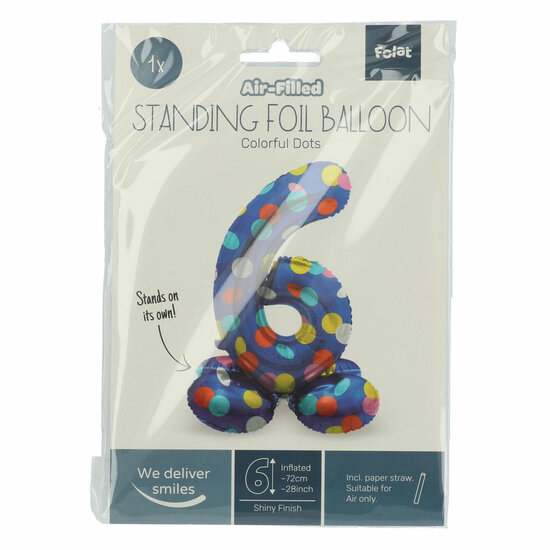 Staande Folieballon Colorful Dots Cijfer 6 - 72cm