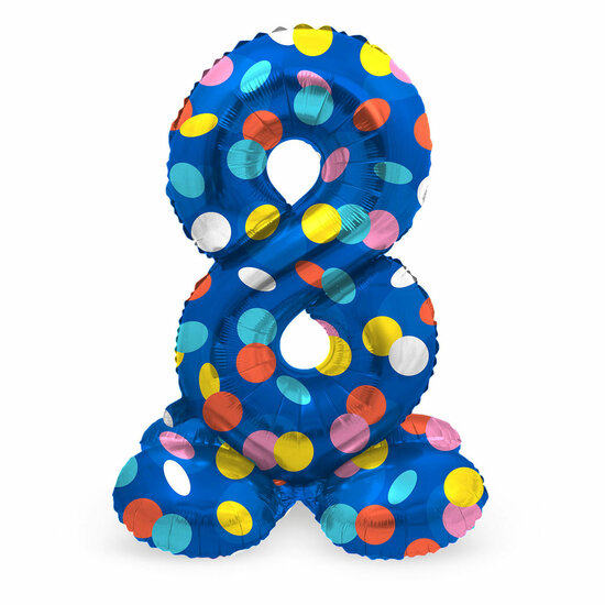 Staande Folieballon Colorful Dots Cijfer 8 - 72cm