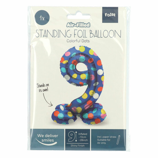 Staande Folieballon Colorful Dots Cijfer 9 - 72cm