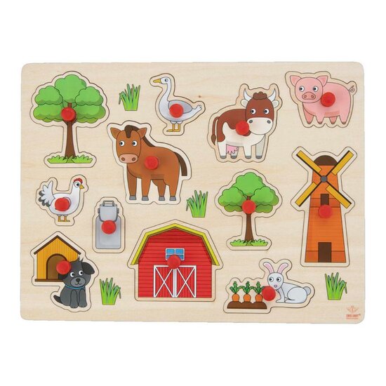 Houten Noppenpuzzel Boerderij, 12st.