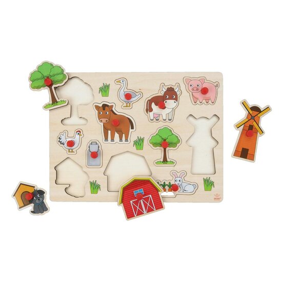 Houten Noppenpuzzel Boerderij, 12st.