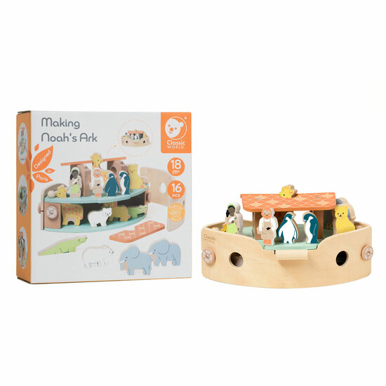 Classic World Houten Noah&#039;s Ark Boot Bouwset met Dieren, 16dlg.