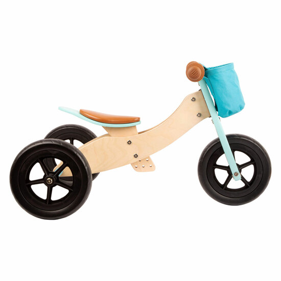 Small Foot - Houten Driewieler en Loopfiets 2in1 Maxi Turquoise