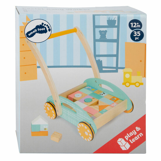 Small Foot - Houten Baby  Walker Loopwagen met Blokken Pastel, 35dlg.