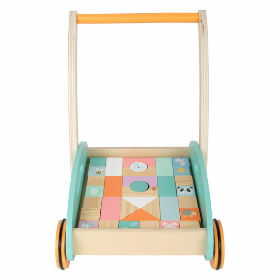 Small Foot - Houten Baby  Walker Loopwagen met Blokken Pastel, 35dlg.