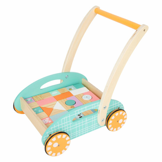 Small Foot - Houten Baby  Walker Loopwagen met Blokken Pastel, 35dlg.