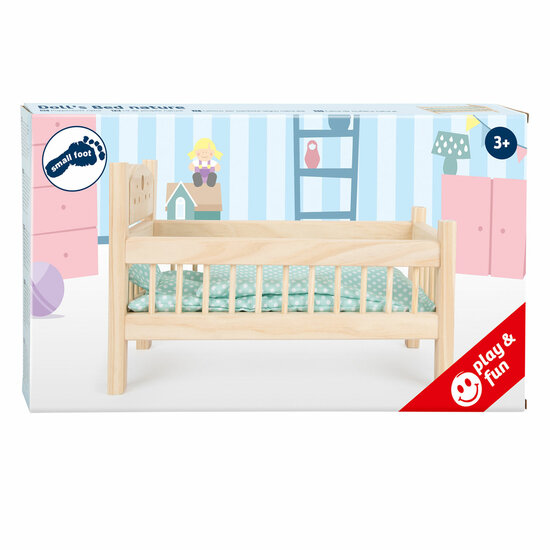 Small Foot - Houten Poppenbed Natuurlijk met Beddengoed, 4dlg.
