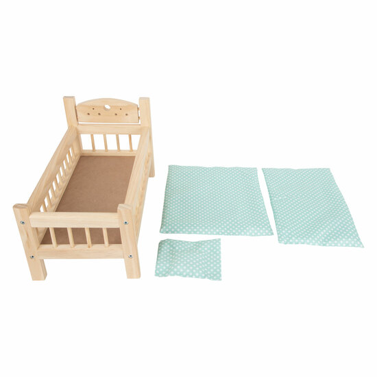 Small Foot - Houten Poppenbed Natuurlijk met Beddengoed, 4dlg.