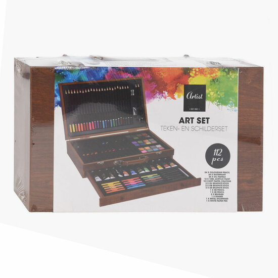 Schilder- en Tekenset in Houten Koffer - 112dlg.