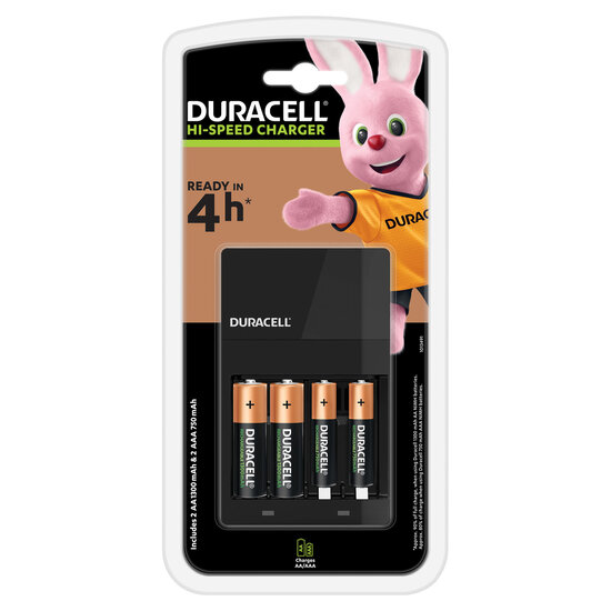 Duracell Oplader Charger Cef14 incl. 2x AA1300mah &amp; 2x AAA 750mah, 5dlg.