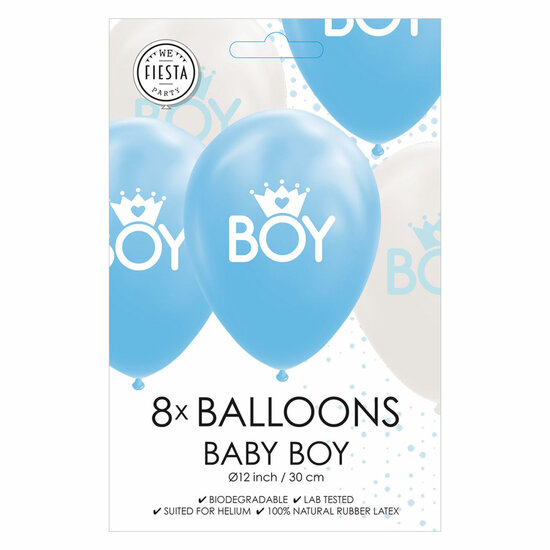 Ballonnen Zoon Baby Blauw/Wit 30cm, 8st.