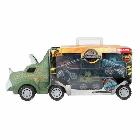 World of Dinosaurs Dinotruck met 3 Pull-back Auto&#039;s
