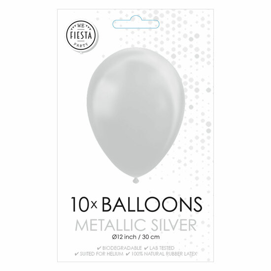 Ballonnen Metallic Zilver 30cm, 10st.