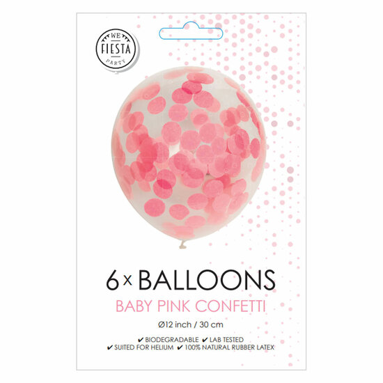 Confetti Ballonnen Papieren Confetti Baby Roze 30cm, 6st.