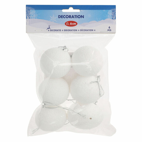 Decoratie Sneeuwballen 6cm, 6st.