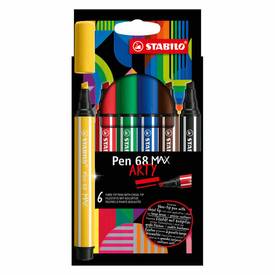 STABILO Pen 68 MAX ARTY - Viltstift Met Dikke Beitelpunt - Set 6 Stuks