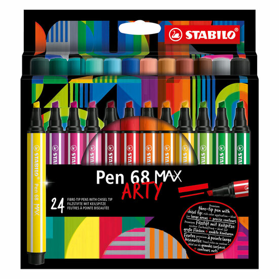 STABILO Pen 68 MAX ARTY - Viltstift Met Dikke Beitelpunt - Set 24 Stuks