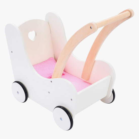 Houten Poppenloopwagen Roze/Wit